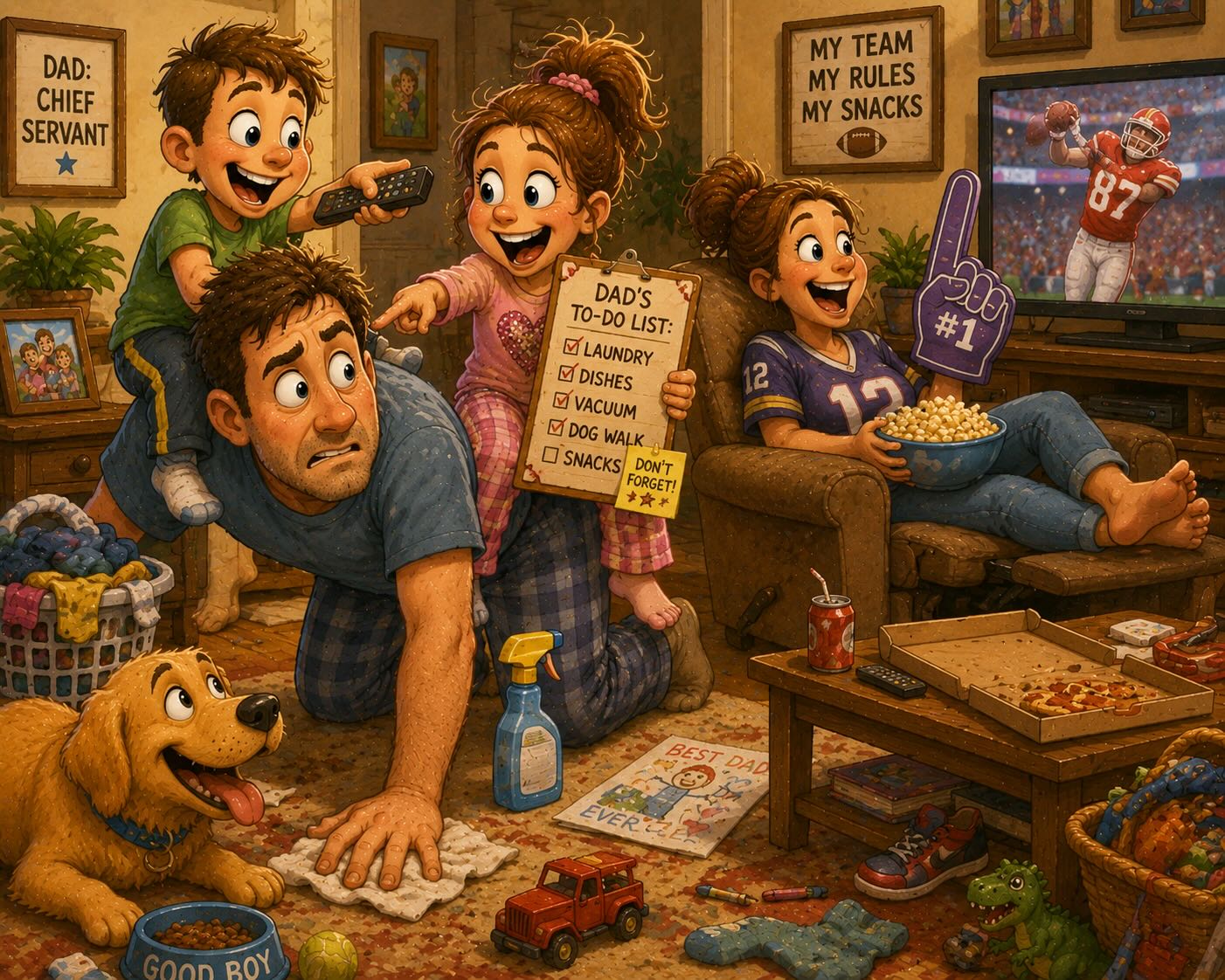 Funny family chaos cartoon