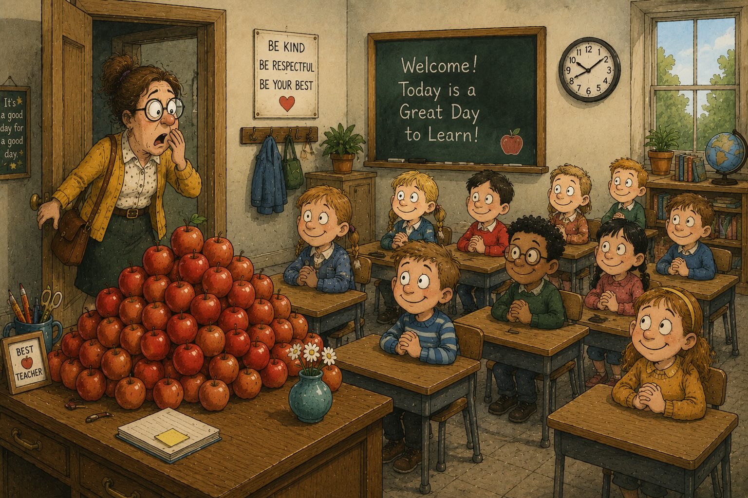 Funny school apples cartoon